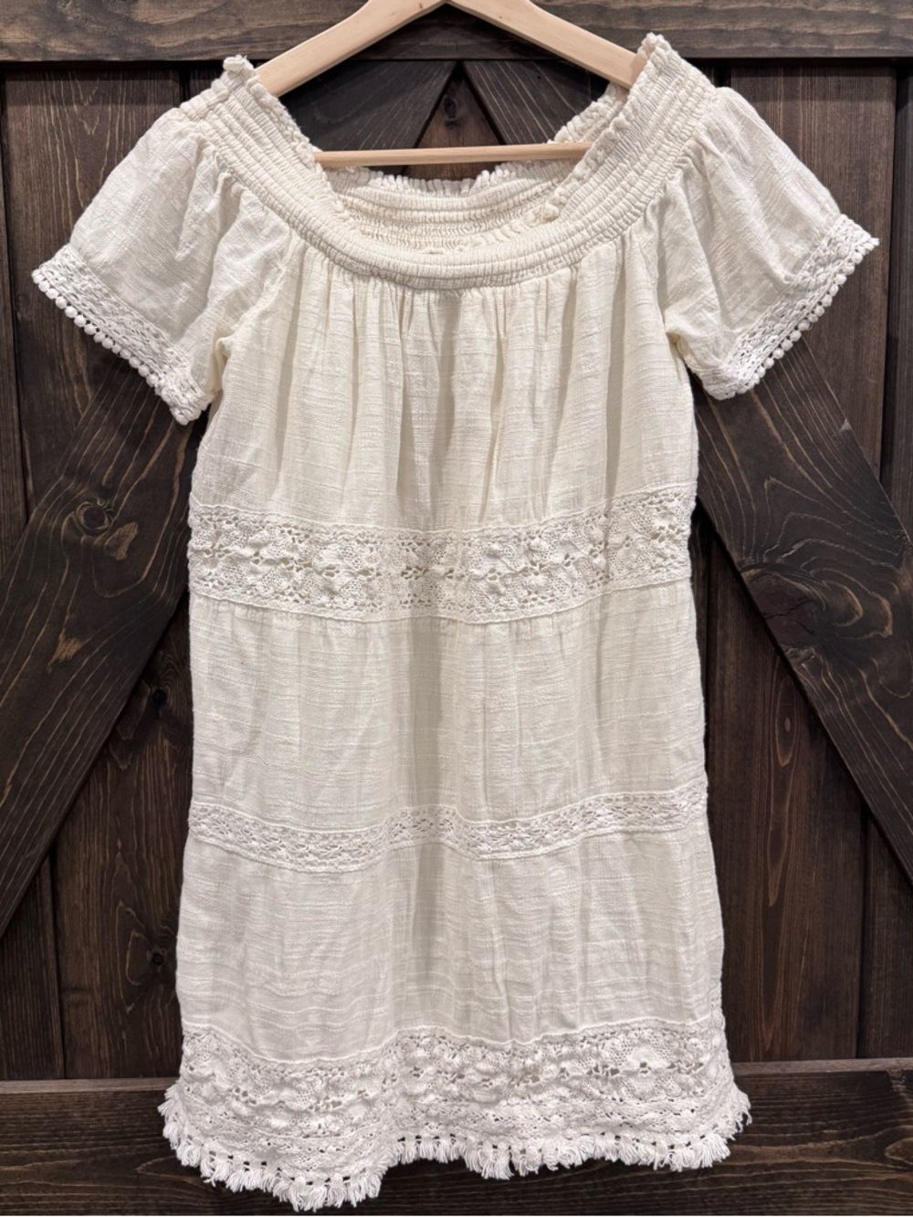 American eagle Boho Off-Shoulder White Crochet Trim Dress